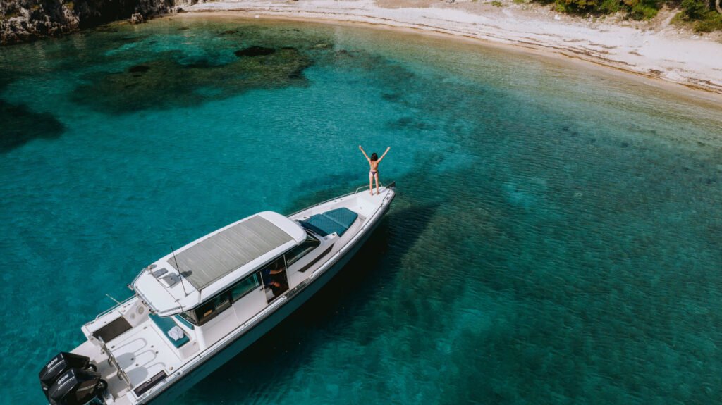 Guests enjoying a private cruise aboard the Axopar 37 near Paxos Island