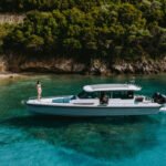 Luxury interior of the Axopar 37 XC Cabin with plush seating and panoramic windows