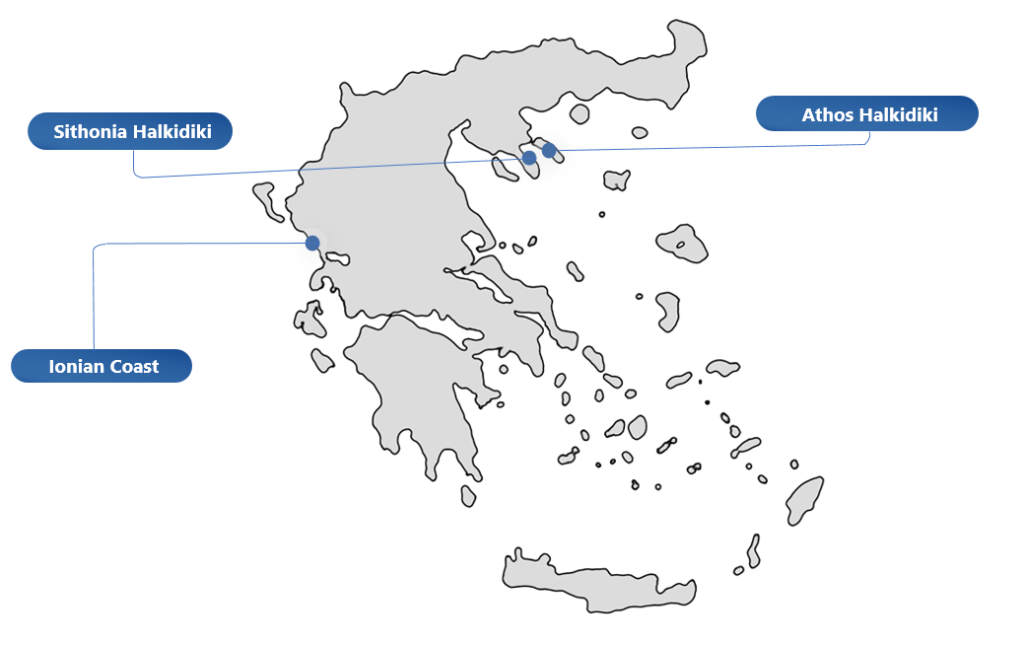 Map highlighting Explore’s 3 cruise locations in Greece