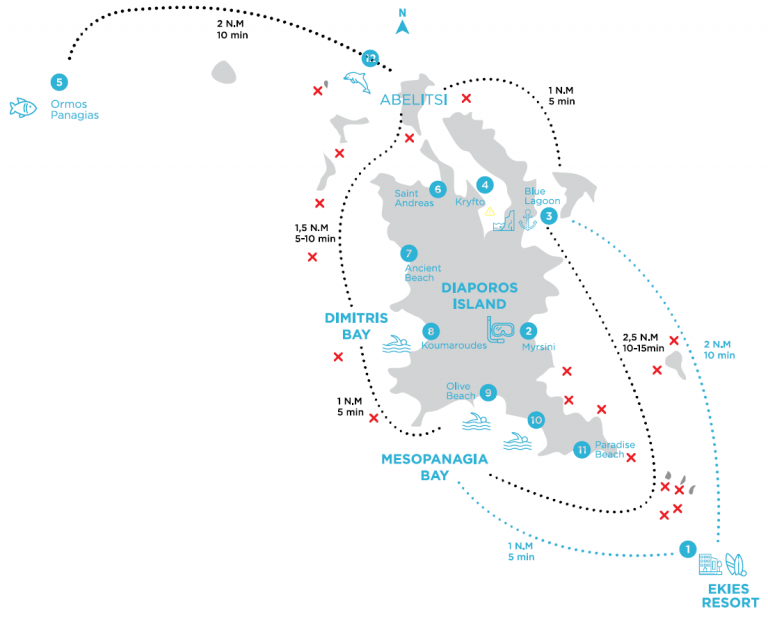 Diaporos Island Boat Rental Map